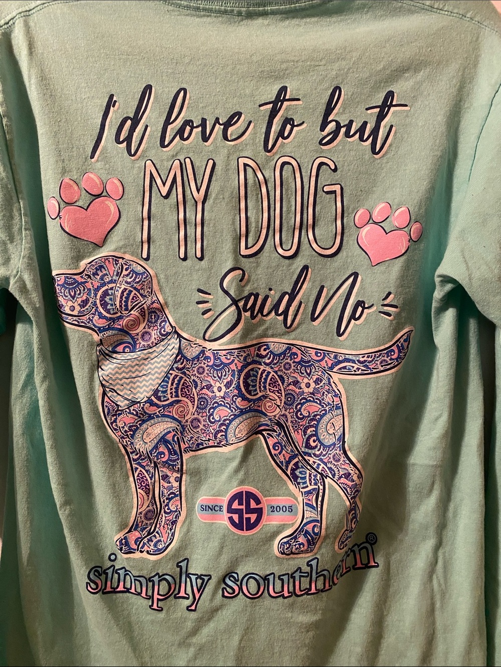 Simply Southern women’s  Light Aqua Long Sleeve Dog Lover Shirt M